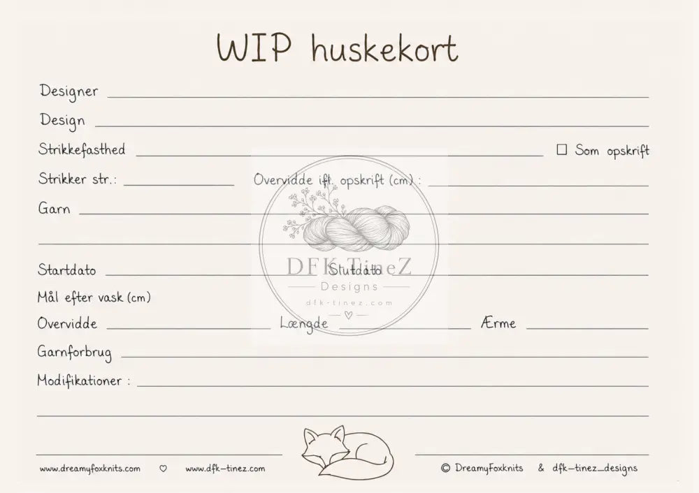 WiP Huskekort - DreamyFoxKnits Serien (Kopi) - Strikketilbehør